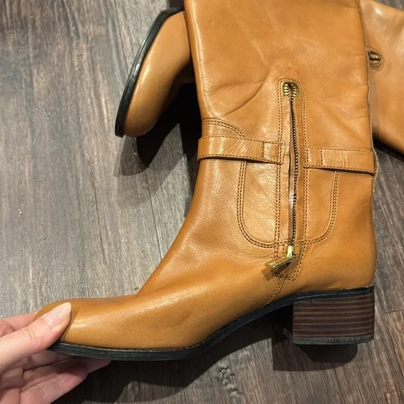 Michael Kors Genuine Leather Hamilton Riding Brown Leather Knee-High Boots - Picture 9 of 12